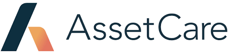 AssetCare-logo: blauwe en oranje abstracte vorm, tekst