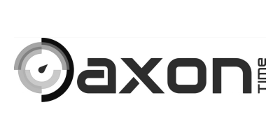 Logo for Axon Time, featuring a stopwatch graphic and the text 