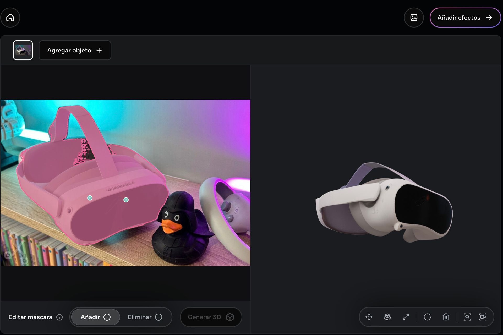 Generation of a 3D object from a pair of virtual reality glasses