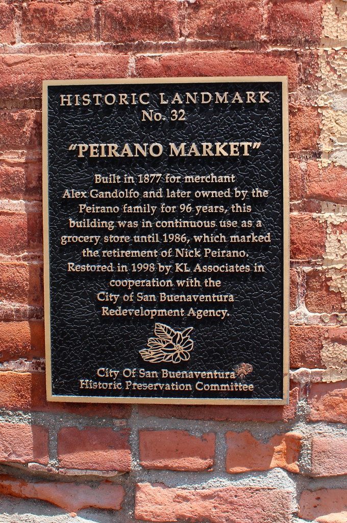 Peirano Market historical marker in Ventura, CA, early 1900s site.