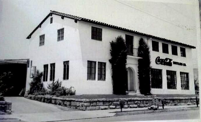 Coca-Cola bottling plant in Santa Barbara, vintage exterior view
