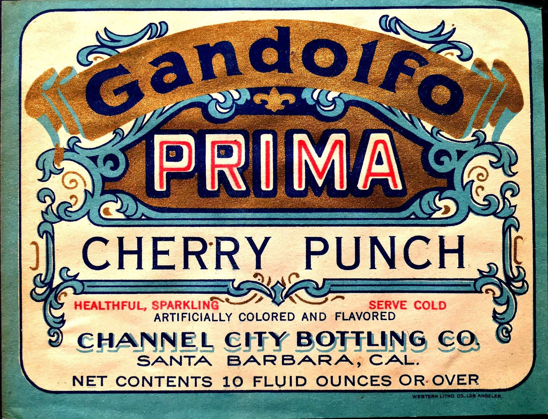 1920 Gandolfo Cherry Punch label with bold vintage design.