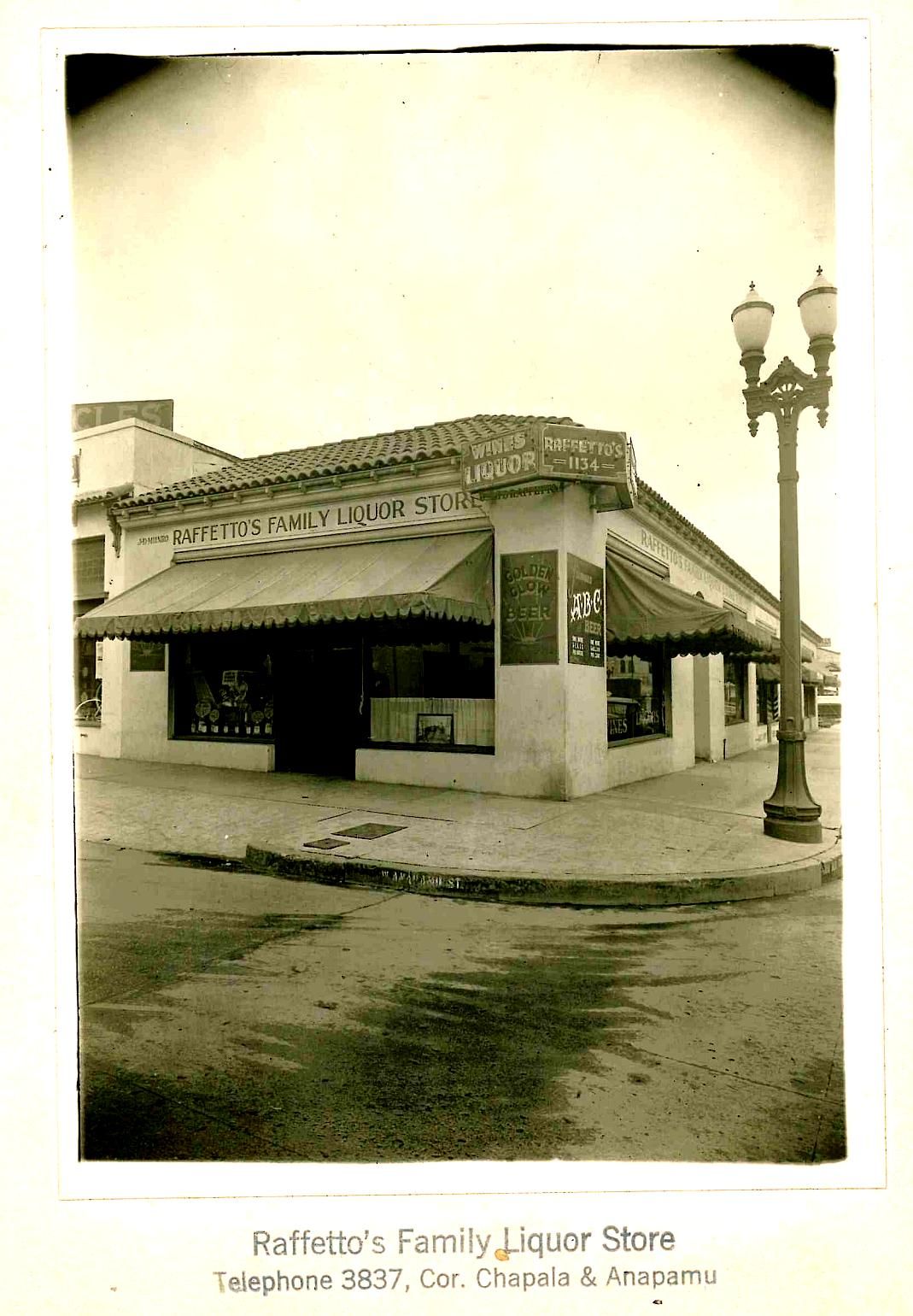 Raffetto Market in Santa Barbara, early 1900s, historic storefront.