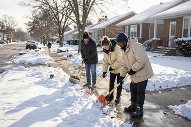Snow clean up on a residential driveway and walkway