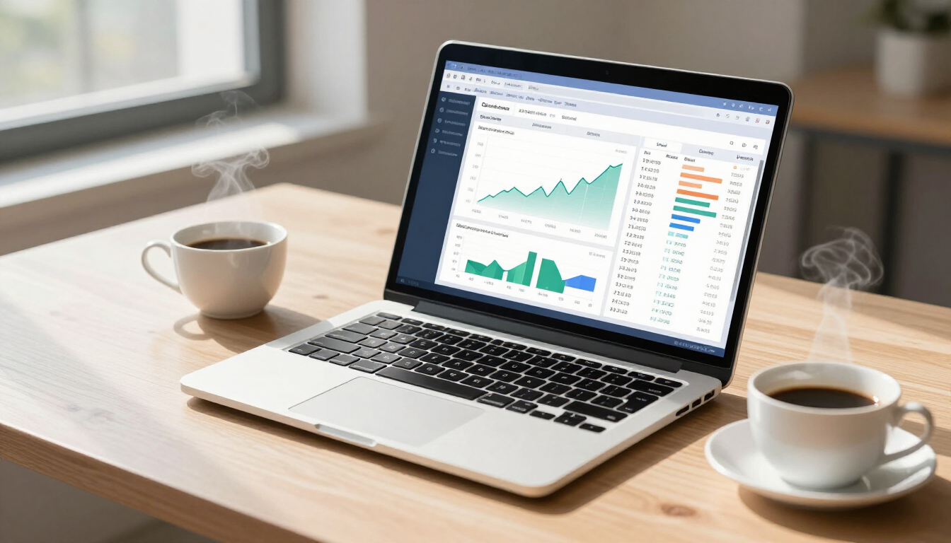QuickBooks Online vs Spreadsheets comparison on a laptop.
