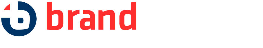 Logo Brand Teasers met een blauwe cirkel en rode 
