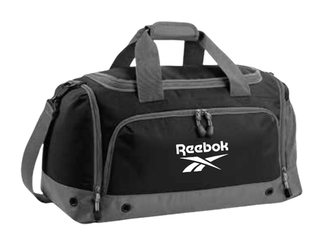 Black Reebok duffel bag with gray trim and handles