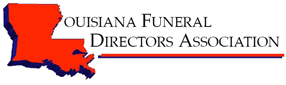 Louisiana Funeral Directors Association logo with red Louisiana shape and blue outline