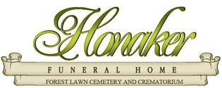 Honaker Funeral Home logo with green script and banner for Forest Lawn Cemetery and Crematorium