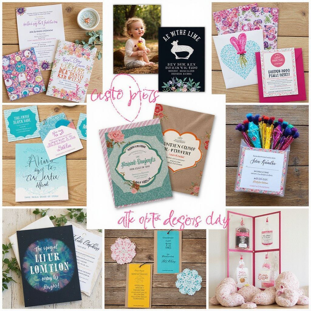 Collage of various invitation designs, including floral motifs, handmade elements, and colorful accents.