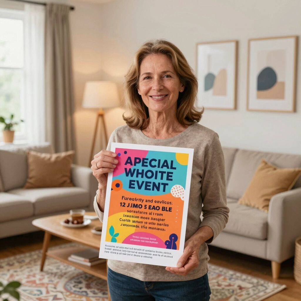 personalized event flyer with colorful text.