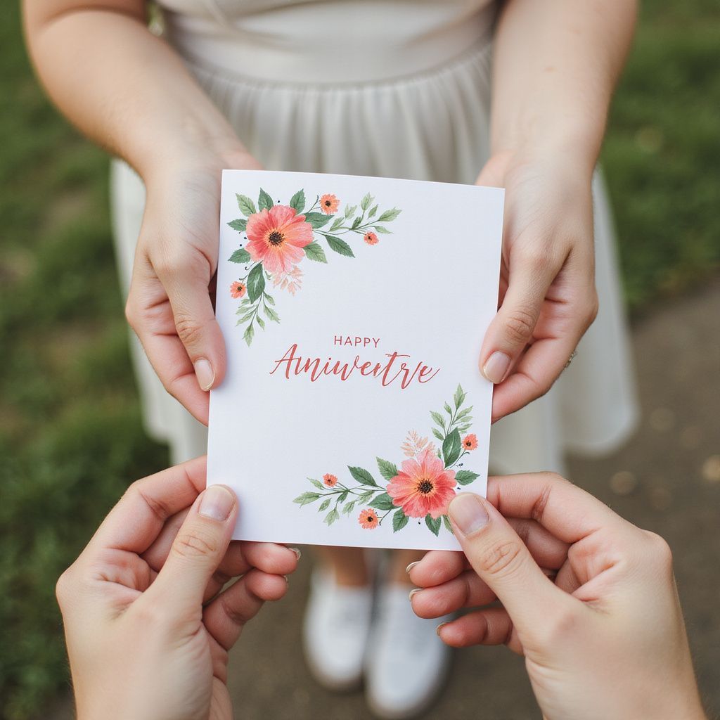  anniversary card with floral decorations.