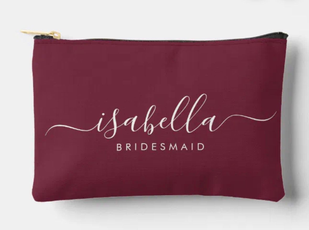 Burgundy makeup bag with 