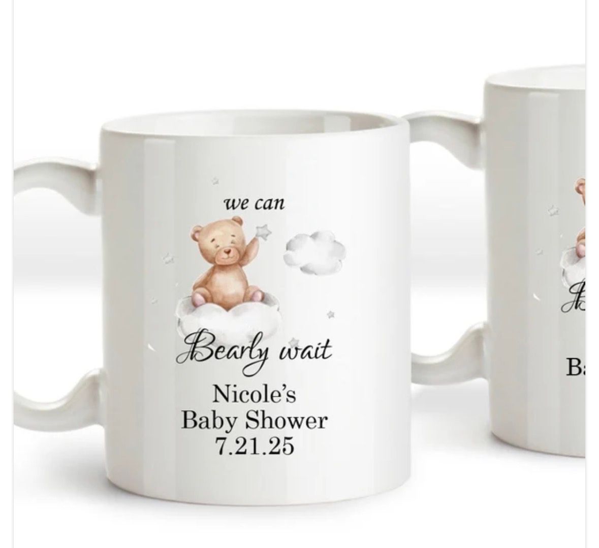 White mug with teddy bear on a cloud, text: 