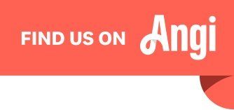 Coral banner reading “Find us on Angi” in white text with Angi logo.