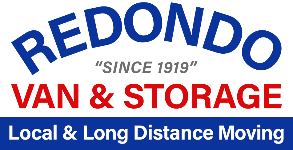 Redondo Van & Storage logo with red and blue text and “Local & Long Distance Moving” banner