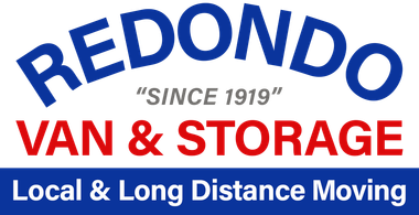 Redondo Van & Storage Redondo Van & Storage logo with red and blue text and “Local & Long Distance Moving” banner