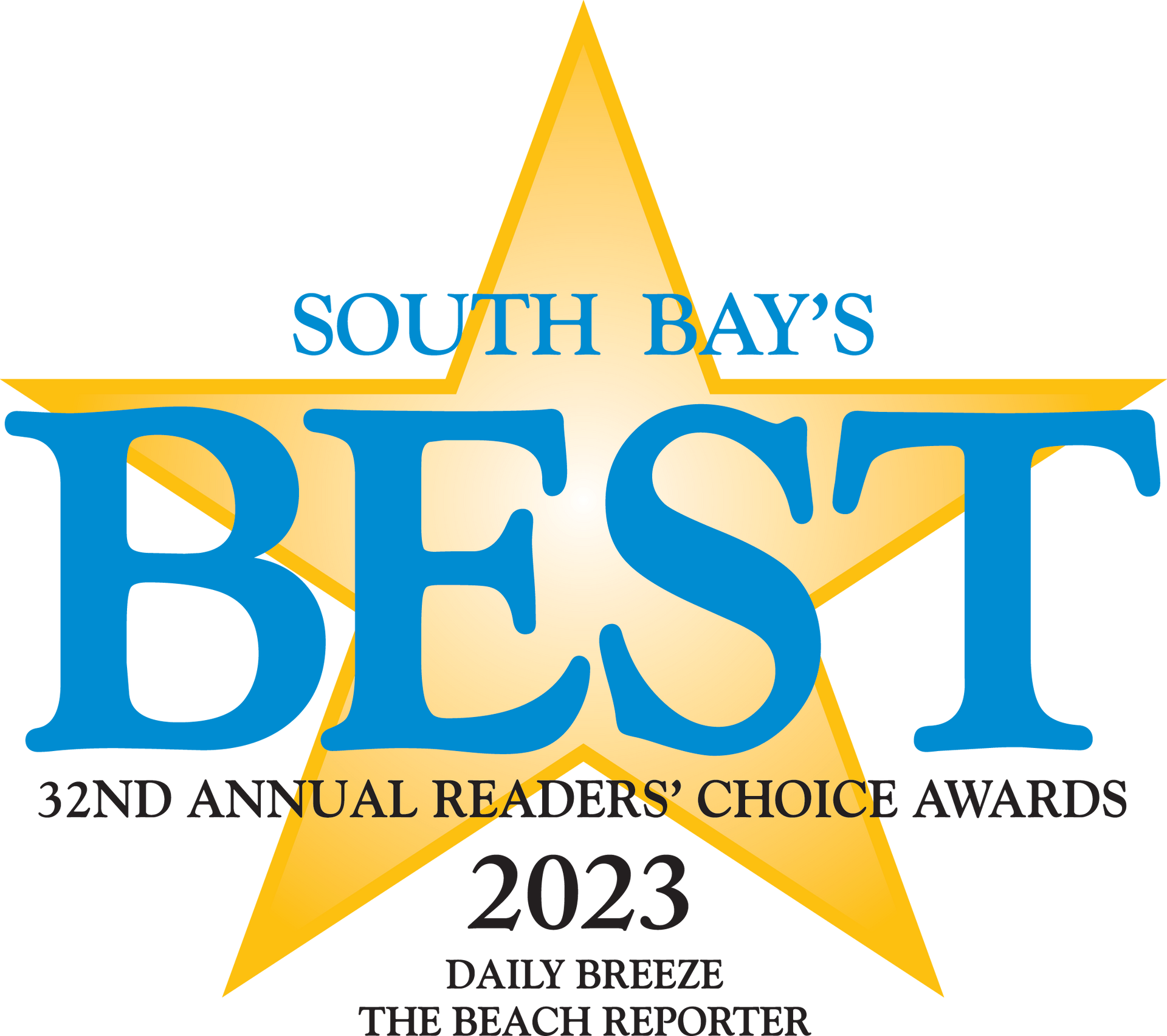 South Bay's Best 2023 Readers' Choice Awards logo with gold star and blue text