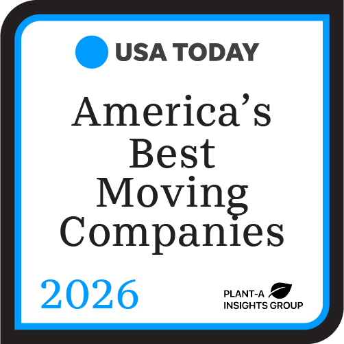 USA TODAY badge: America’s Best Moving Companies 2026 with blue border and Plant-A Insights Group logo