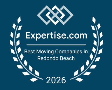 Expertise.com - Best Moving Companies in Redondo Beach Expertise.com award badge, white laurel wreath on teal background, “Best Moving Companies in Redondo Beach 2026”