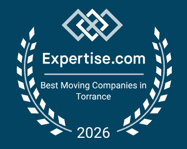 Expertise.com - Best Moving Companies in Torrance Expertise.com award badge for Best Moving Companies in Torrance, 2026, with laurel wreath on blue background