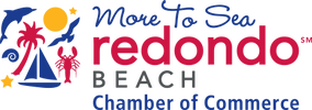 Redondo Beach Chamber of Commerce Redondo Beach Chamber of Commerce logo with sun, palm trees, lighthouse, and blue-red text