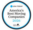 USA TODAY badge for America’s Best Moving Companies 2026, in black, blue, and white
