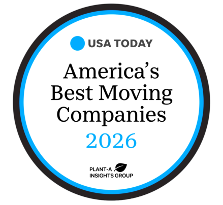 USA TODAY badge for America’s Best Moving Companies 2026, in black, blue, and white
