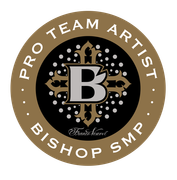 Bishop SMP-logotyp: guld- och svartcirkulärt emblem med krönt bokstav B och texten ”Pro Team Artist”