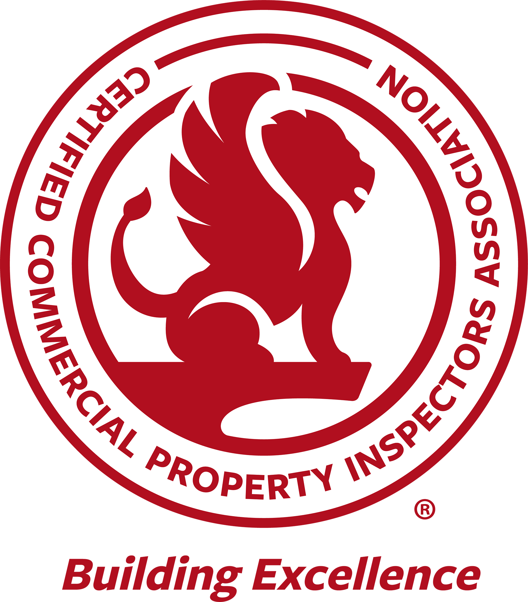 A red circular logo featuring a winged lion, surrounded by the text: Certified Commercial Property Inspectors Association.
