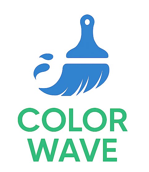 Blue paintbrush logo with green text reading “COLOR WAVE”