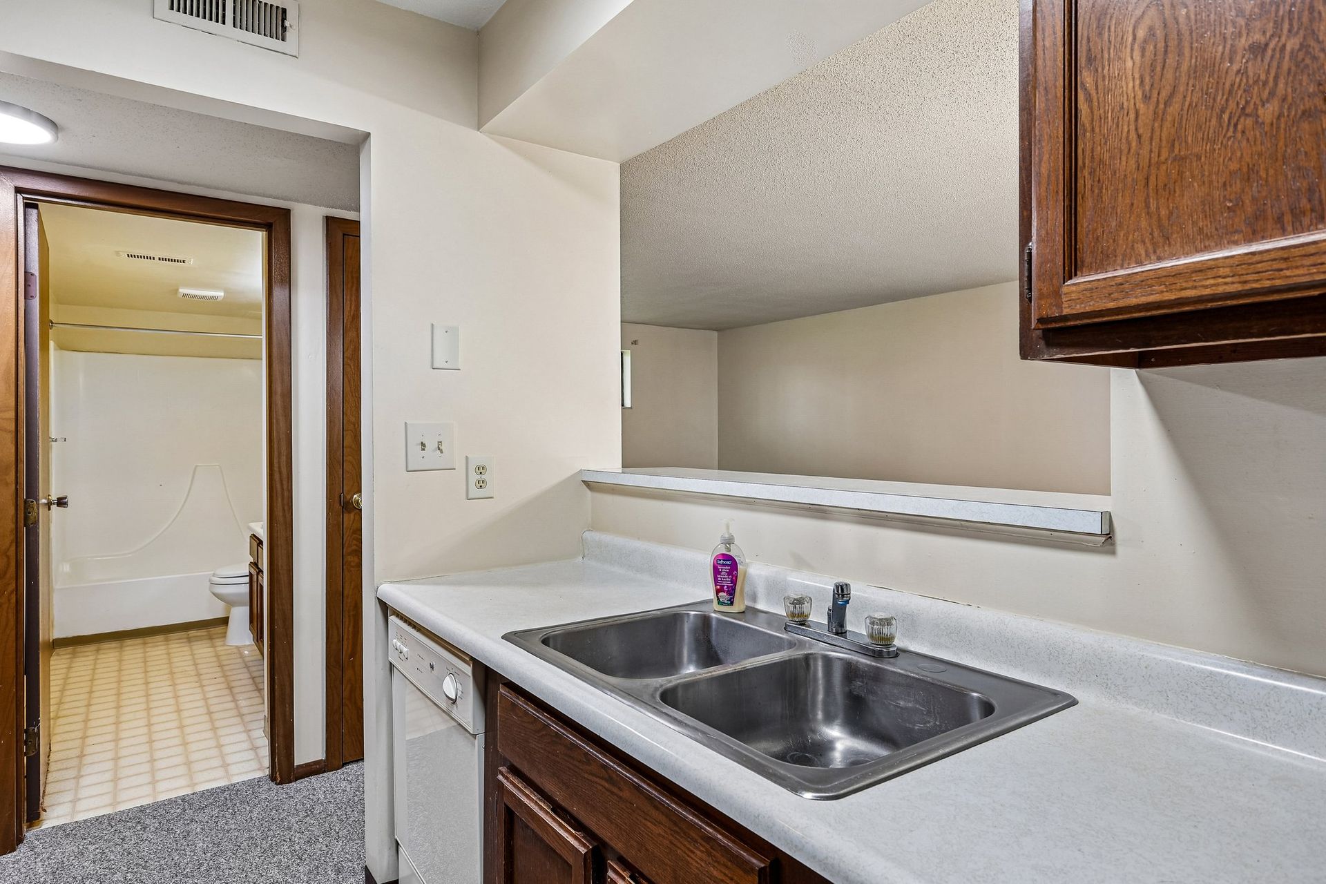 Photo of a kitchen, showing the bar area