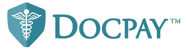 A logo for a company called docpay with a caduceus on a shield.