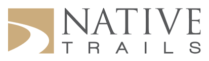 Native Trails logo: tan square with curved white path, gray text.