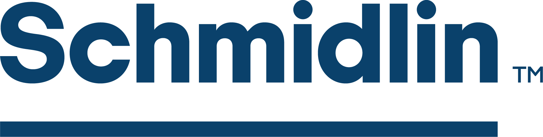 Schmidlin logo in dark blue with a dark blue line below.
