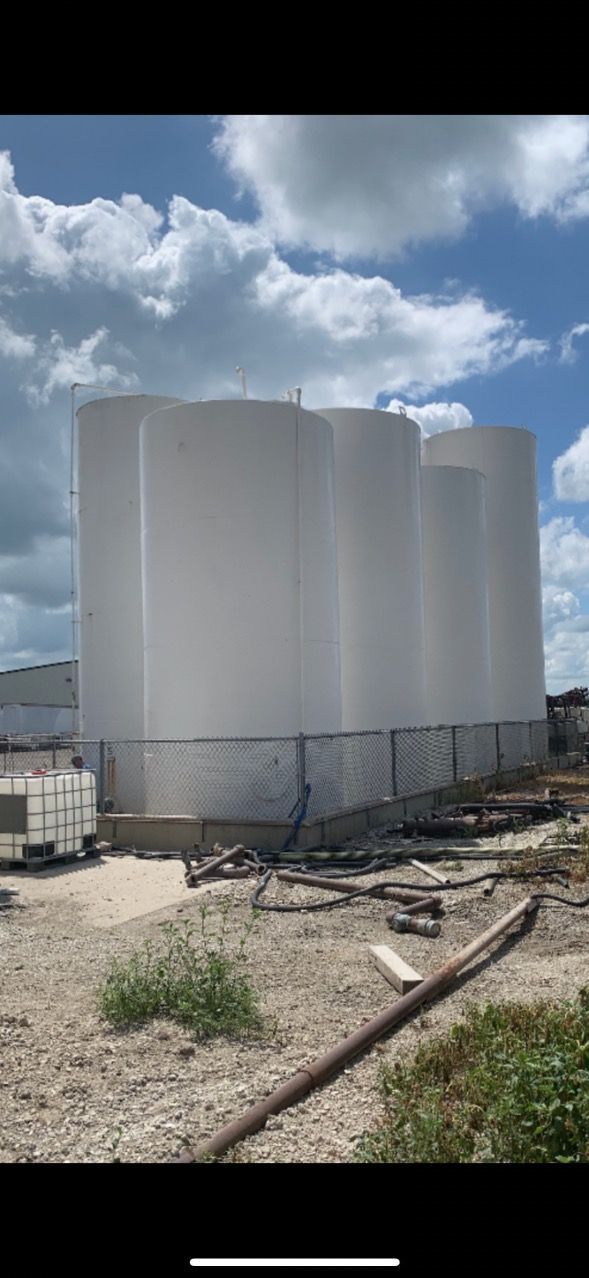 
Image of 3 storage tanks after a painting job. 

