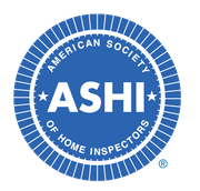 Blue circular logo for American Society of Home Inspectors (ASHI). White text and stars on blue background.