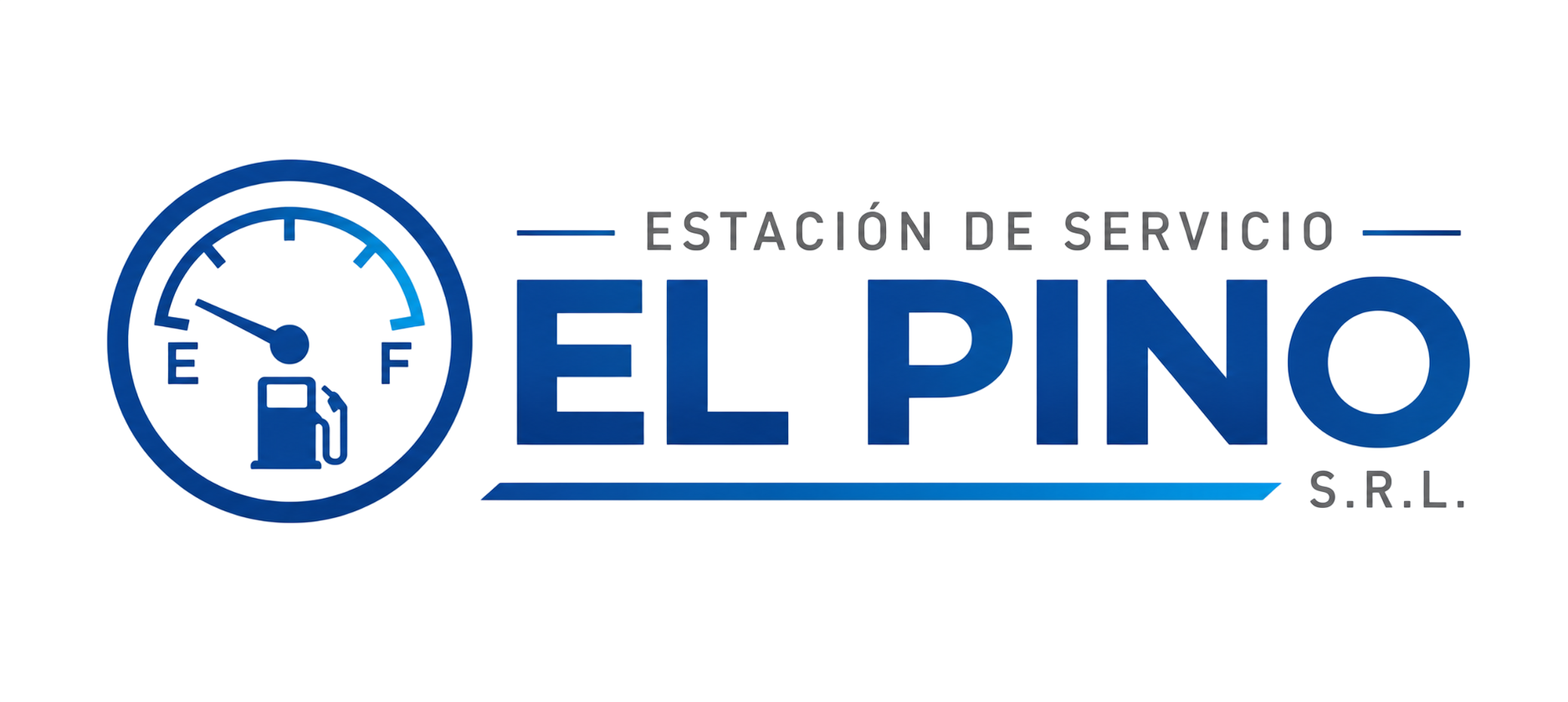 Logo azul y blanco de Estación de Servicio El Pino S.R.L., con surtidor de gasolina e insignia circular.