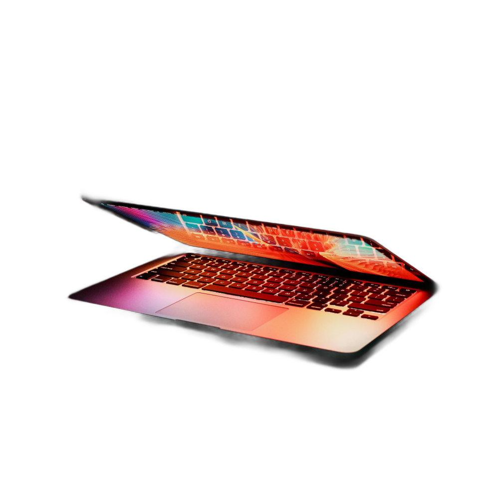 Laptop mit farbigem Bildschirm und Tastatur aufklappen.