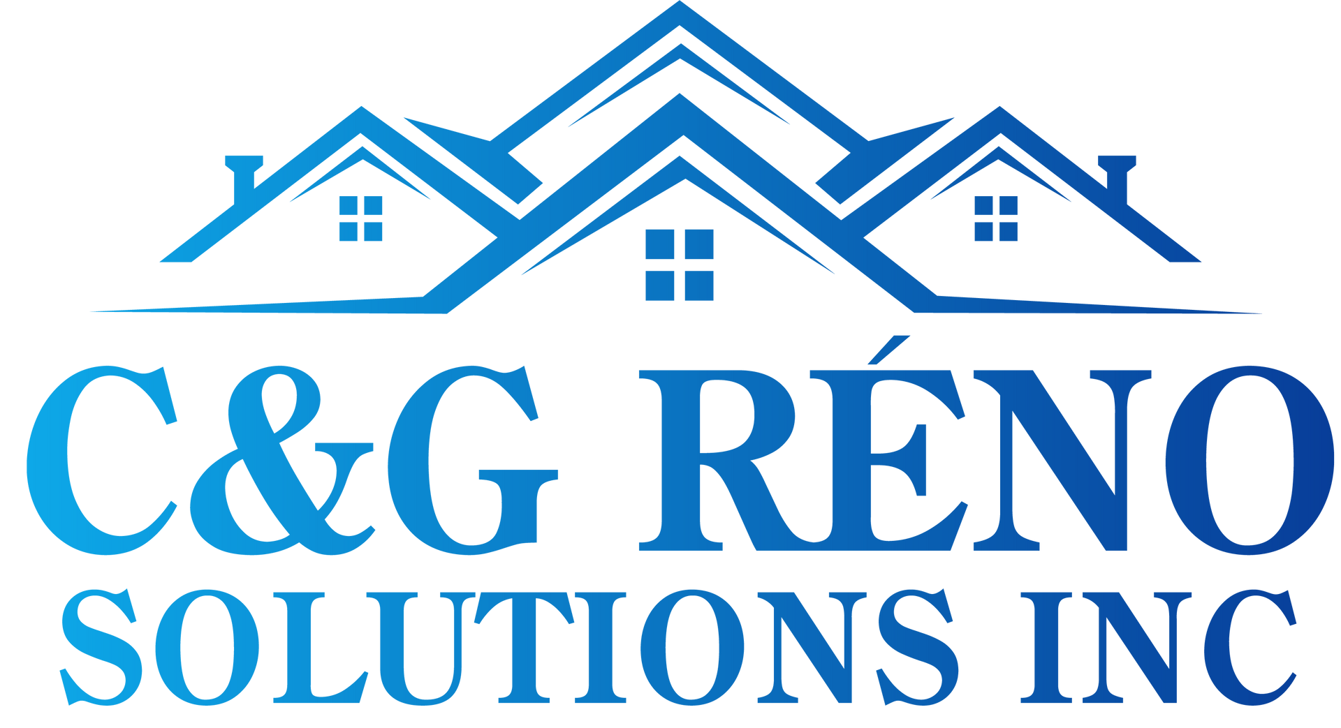 A blue logo for c & g reno solutions inc