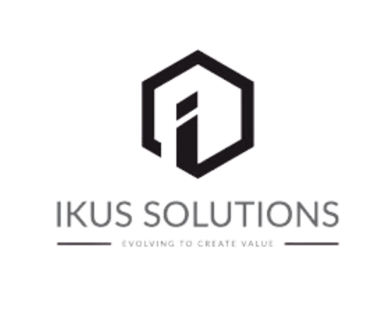 Logo for Ikus Solutions: a black hexagonal outline with a stylized 
