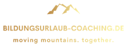 Logo for BILDUNGSURLAUB-COACHING.DE with orange mountain icon and tagline “moving mountains. together.”
