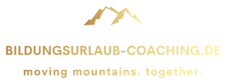 Logo for BILDUNGSURLAUB-COACHING.DE with orange mountain graphic and tagline “moving mountains. together.”