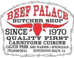 Beef Palace Butcher Shop logo with red steer head, “Since 1970,” Huntington Beach, CA