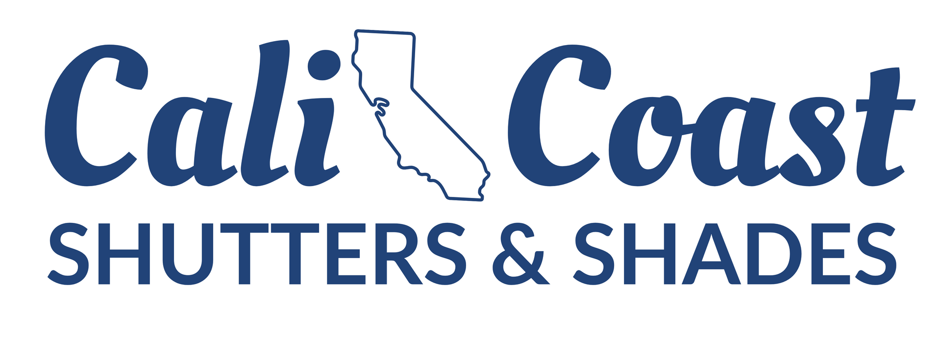 Cali Coast Shutters & Shades logo in blue with California outline