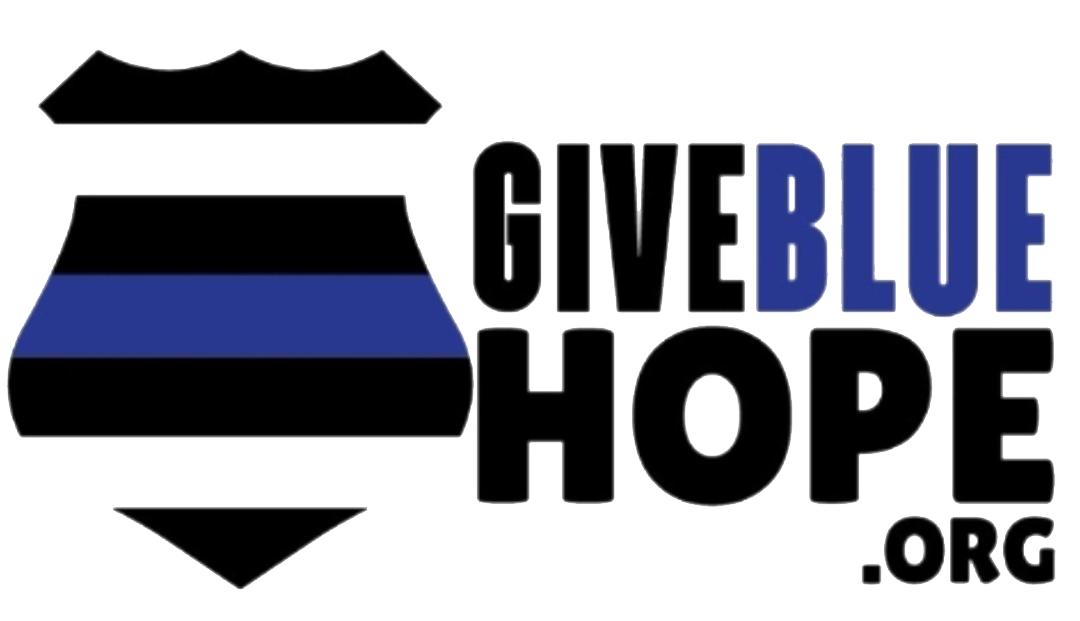 GiveBlueHope.org logo with a black and blue striped awareness ribbon on a white background