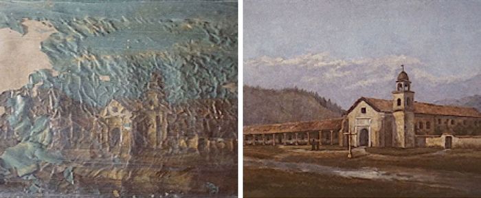 painting of a California mission - professional cracking repair for paintings