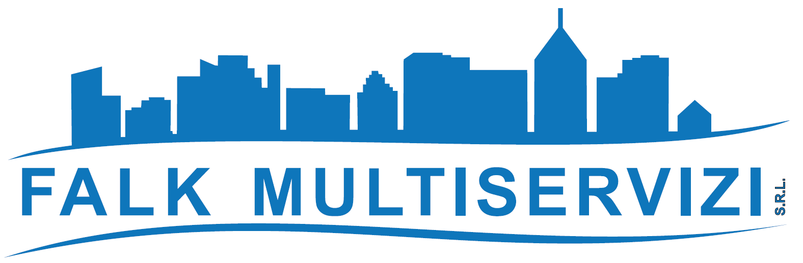 Logo blu con skyline e testo