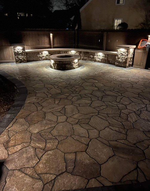 Stamp Patio, Sitting Wall and Firepit — Chesterfield, MO — Hoffman Concrete LLC