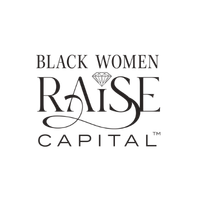 Black logo with text reading "Black Women Raise Capital." The word "Raise" is oversized with a diamond shape above the I and a trademark symbol beside "Capital."